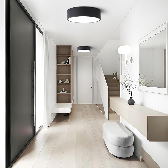 Dimmable Modern Flush Mount Ceiling Light Fixture,Matte Black Round LED Lights Fixtures,5CCT 2700K-6000K Lighting for Kitchen Hallway Bedroom Laundry Room Hall Entryway Closet Bathroom 11.8in