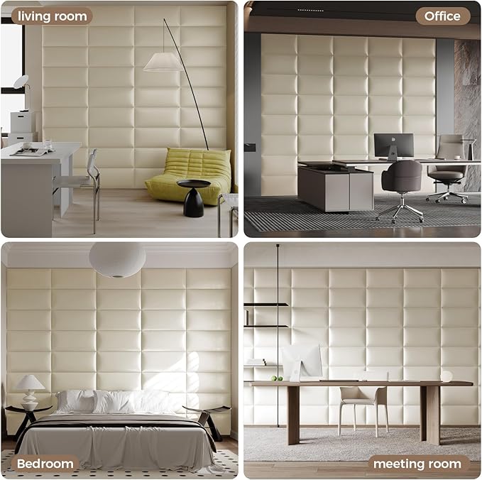 Beige Stick Headboard - 6-Piece Wall-Mounted Bed Backboard for Queen Size Beds, 24 x 12 Inches, Easy-to-Install Decorative Bed Head and Peel and Stick Queen Size Headboard for Bedroom Décor