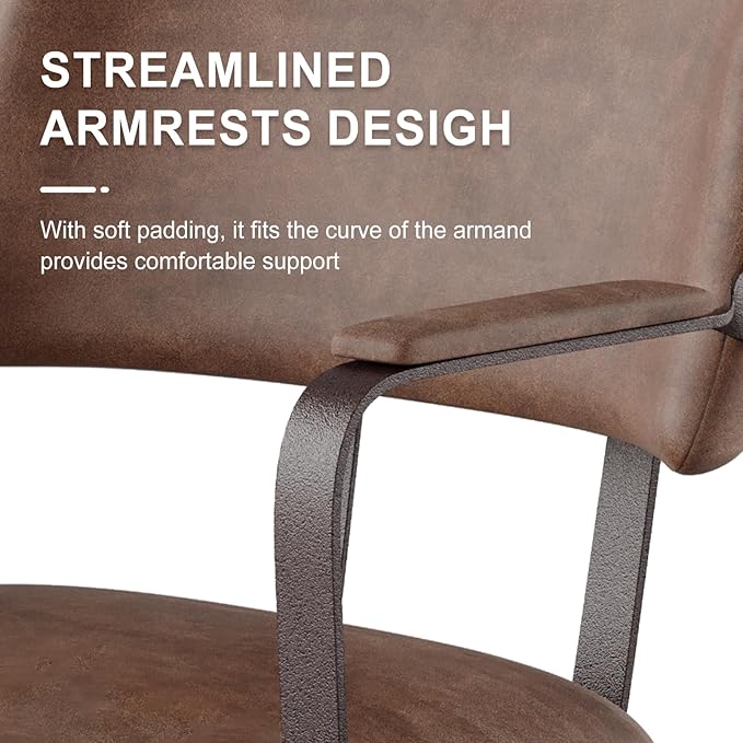 Home Office Desk Chair, Mid-Century Style Desk Chair with Padded Arms, Adjustable Seat Height, Mid Back 360° Small Computer Chair with Mobile Mute Wheel, PU Leather (Brown)