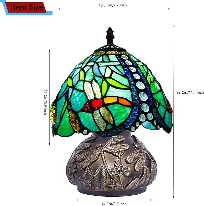 Small Tiffany Stained Glass Lamp, 3 Color Temperatures Bedside Lamp, 8 Inch Mushroom Desk Light for Bedroom Living Room Office Home Decor (Wheat Pattern)