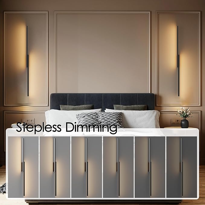 Aipsun 39.4inch Black Battery Operated Wall Sconce Set of 2, Rechargeable Wall Sconce Lighting Dimmable Wireless Wall Lights for Living Room,Bedroom