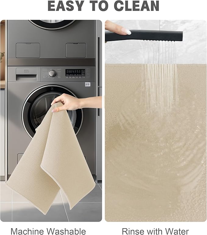 YIHOUSE Bathroom Rug Sets 3 Piece, Ultra Thin Bath Mat Fit Under Door, Quick Dry Absorbent Bath Mat Non Slip Machine Washable Bathroom Floor Mat (Beige, 3 Piece)