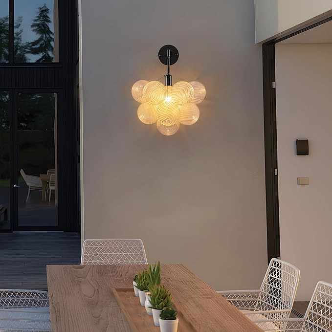 Bubble Wall Sconce, Hand Blown Wall Lights 15“ Dia Balls Shade Glass Lighting Wall Sconces, Clear Glass Wall Mounted Light Fixture for Living Room, Dining Room, Corridor, Bedroom (Black)