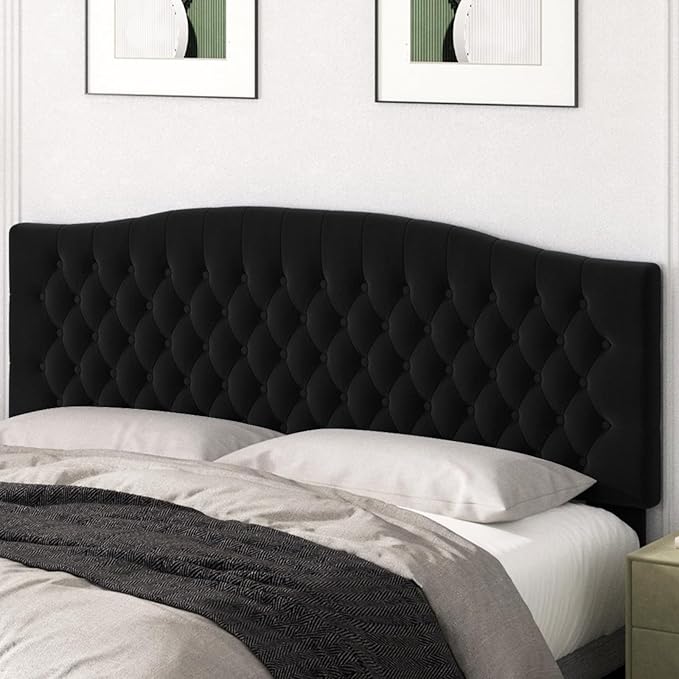 King Headboard Only, Upholstered Headboard King for Adjustable Bed Velvet Tufted Wall Mounted Head Board with Solid Wood Legs Head Board, Black