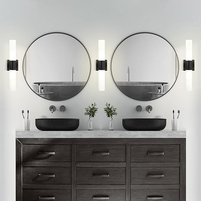 Kalium Bathroom Wall Sconce Fixture, 21 Inch Modern Vanity Lights with Frosted Glass Shade, Indoor Sconces Lighting Wall Decor Lamps for Bathrooms Living Room Stairs Bedroom (Black)