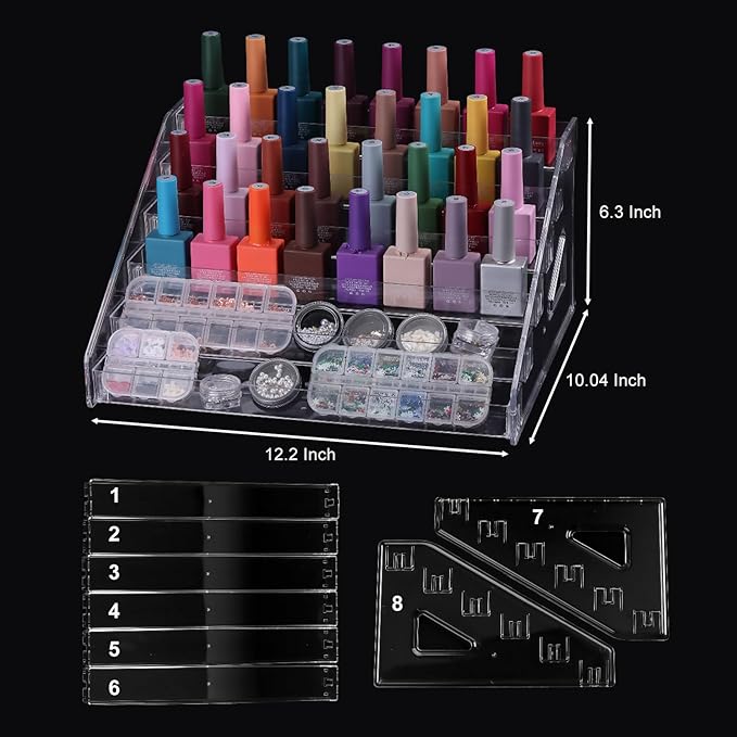 Nail Polish Organizer Clear Acrylic Eyeglasses Display Holder Essential Oil Storage Rack Makeup Stand Tray - 6 Layer