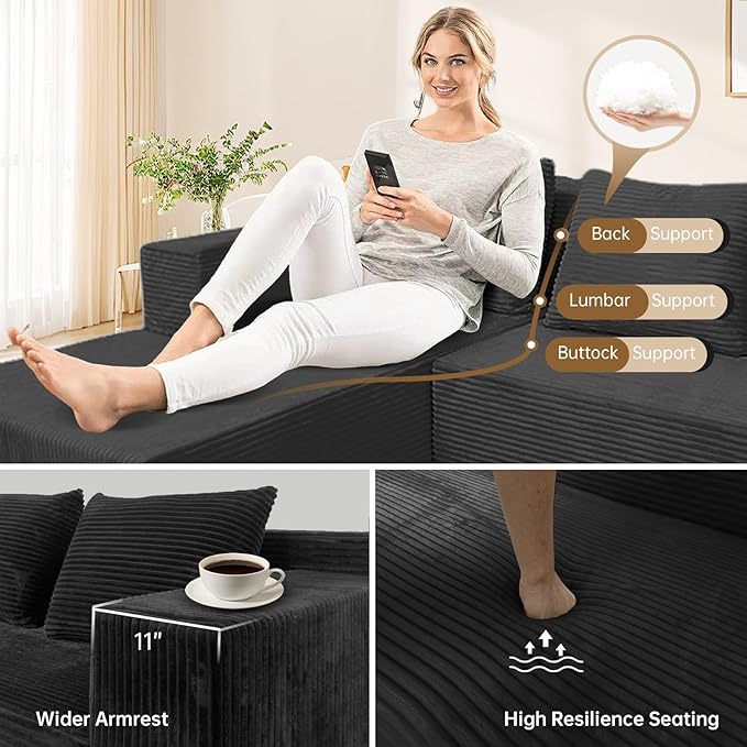 ANONER 103" Modular Sectional Sofa, L-Shaped Cloud Couch with Chaise, Corner Sofa with Deep Seat, Modern Minimalist Boneless Couch, Sectional Couches for Living Room, Apartment (Dark Grey)