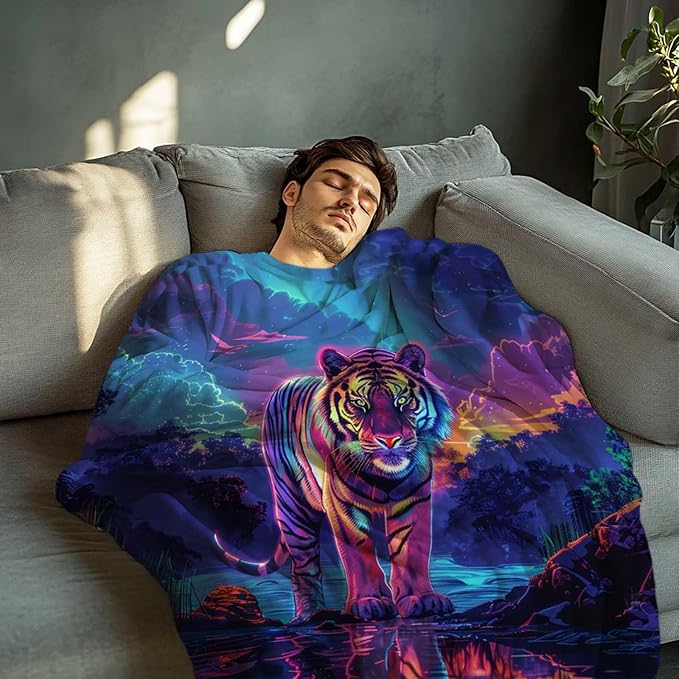 Tiger Throw Blanket for Men Women, Wild Animal Print Throw Gift for Men and Women, Soft Fleece for Bedrooms, and Living Room Decor, 50x60 Inches