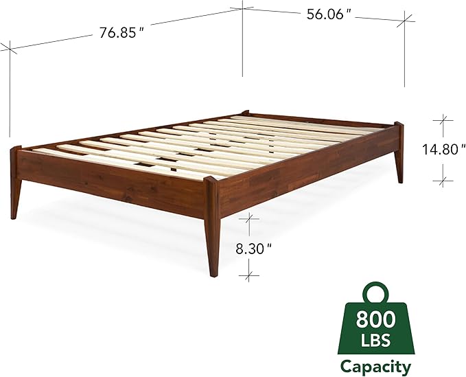 Bme Dinkee 15 Inch Signature Bed Frame Without Headboard - Modern & Minimalist Style with Acacia Wood - 12 Strong Wood Slat Support - Easy Assembly - No Box Spring Neededd - Dark Chocolate, Full
