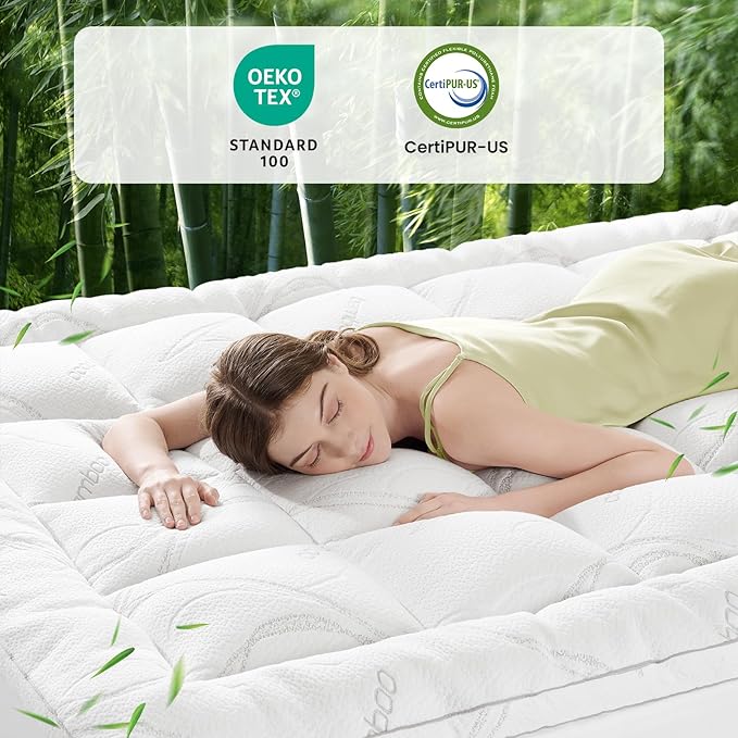 Full Mattress Topper - Memory Foam Mattress Topper Full Size, Dual Layer 4 Inch Mattres Pad with 2 Inch Gel Memory Foam, Deep Pocket Cooling Bed for Back Pain Relief