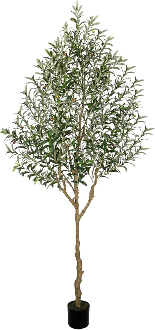 8FT Olive Tree Artificial Indoor, 96in Tall Faux Olive Tree with Pot, Fake Potted Tree with Fruits for Home Office Decor