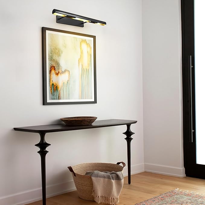 Black Picture Lights, 30inch Hardwired Picture Light for Wall, Dimmable Gallery Wall Lights, Rotatable Linear Picture Frame Light, Art Light for Wall Painting Display Artwork Portrait