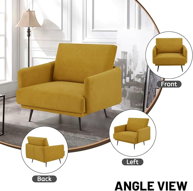 Oversized Accent Chair Set of 2 for Living Room Chairs Reading Arm Chair Comfy Modern Single Sofa Side Chairs with Metal Legs & Soft Cushion for Bedroom, Balcony,Waiting Room (Velvet, Amber Yellow)