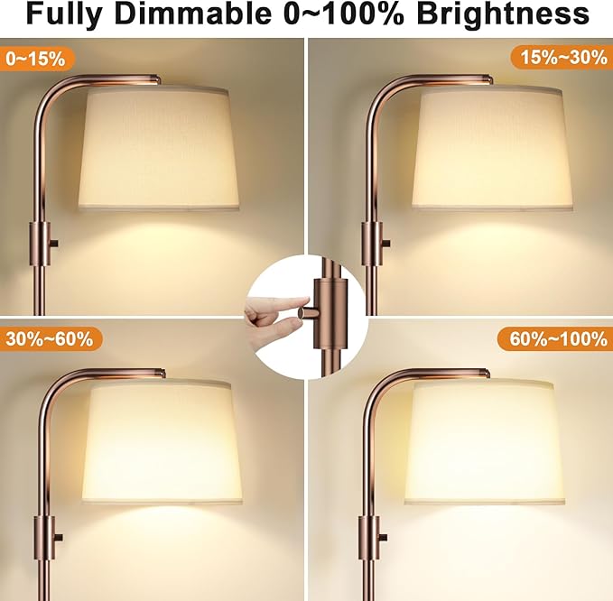 Ambimall Fully Dimmable Floor Lamp - Floor Lamps 9W LED Light Bulbs, Standing Lamps for Living Room, Modern Standing Light Tall Lamp for Bedroom (Brown and White)