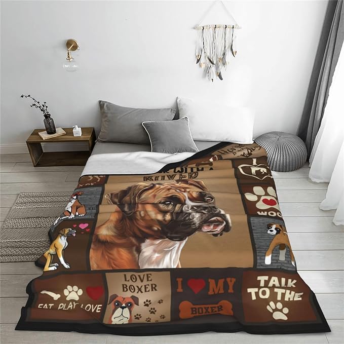 banonaty Boxer Dog Throw Blanket Cozy Fleece Flannel Bedding Boxer Dog Gifts for Women Men Boys Girls Lovers Adults Lovers Stuff Plush for Couch Sofa Bed Decor 50"X60"