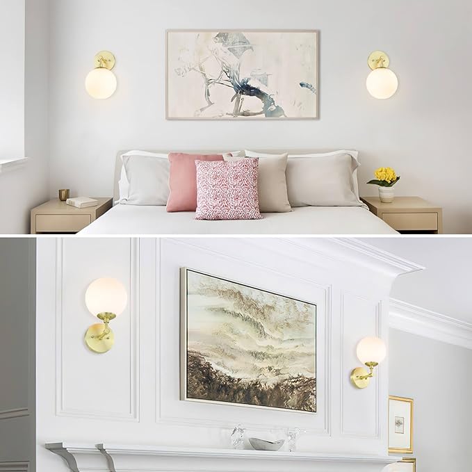 XiNBEi Lighting Wall Light 1 Light Vintage Wall Sconce with White Globe Glass in Satin Brass, Bathroom Vanity Lighting Suitable for Living Room & Hallway XB-W1211-SB