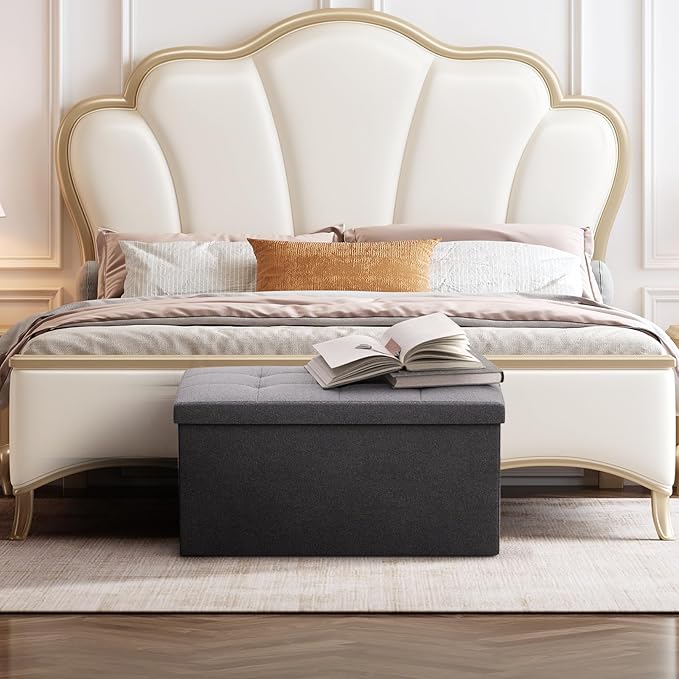 Storage Ottoman Bench, 30 Inch Ottoman Foot Rest, End of Bed Bench, Storage Chest, Load 700 lb, for Living Room, Bedroom, Entryway, Gray