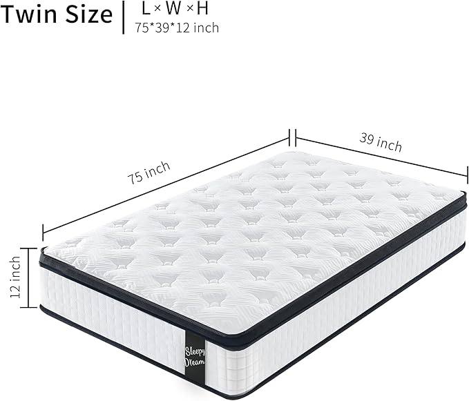 12 Inch Memory Foam Mattress,Twin Size Plush Hybrid Mattress,7-Zone Memory Foam & Pocket Spring,Edge Support & Motion Isolating,Pressure Relief, Certified Foams Fabric,Bed in a Box,Echelon Dream