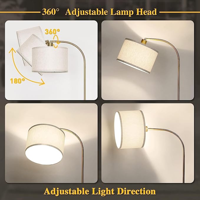 Boncoo LED Floor Lamp Fully Dimmable Modern Standing Lamp Arc Floor Lamp with Adjustable Drum Shade, Tall Pole Reading Lamp Light for Living Room Bedroom Study Room, Bulb Included