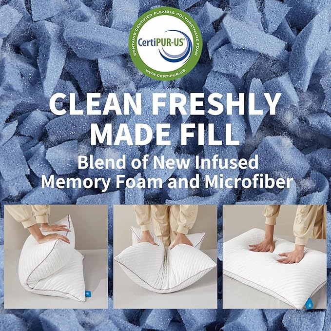 Pillows Queen Size Set of 2 Cooling Shredded Memory Foam Pillows 2 Pack for Sleeping for Side Back Stomach Sleepers