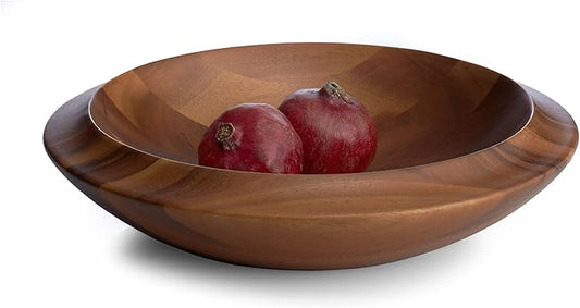 Nambé Skye Wood Centerpiece Bowl 15.5" x 3.5" - Handcrafted Acacia Wood Decorative & Serving Bowl for Dining Table & Living Room Décor, Modern Table Centerpiece with Deep Curves & Rich Grain Design