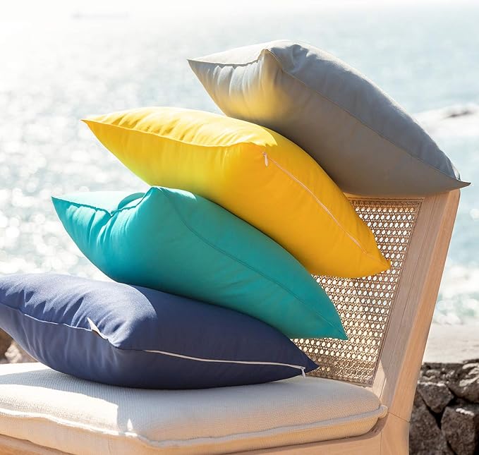 Phantoscope Pack of 2 Outdoor Waterproof Solid Throw Decorative Pillow Cover Decorative Square Outdoor Pillows Cushion Case Patio Pillows for Couch Tent Sunbrella (18''x18'', White)