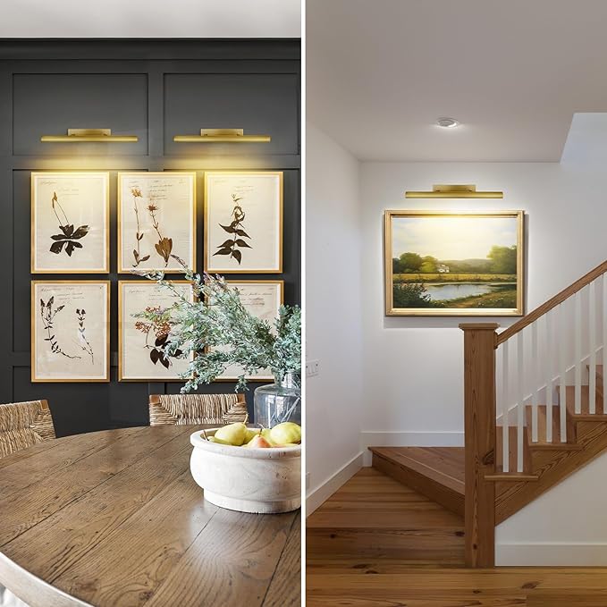 Brass Picture Lights for Wall, 24inch Hardwired Gold Picture Lights, Art Lights for Wall, Rotatable Picture Frames Lights,Wall Lights for Pictures Painting Display Artwork Portrait