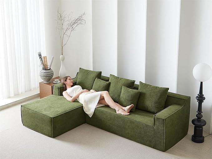 L-Shape 7-Seater Sofa,Upholstered Couches for Living Room Bedroom,No Assembly,Green