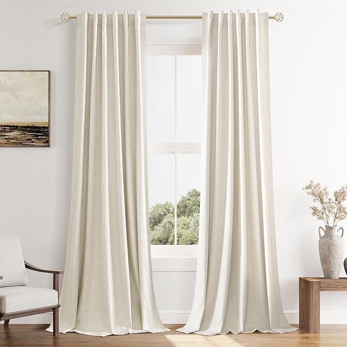 Guken Linen Blackout Curtains 96 Inch Length 2 Panels Set for Living Room Bedroom Back Tab Thermal Insulated 100% Black Out Linen Drapes Room Darkening Window Curtains 40 Wide