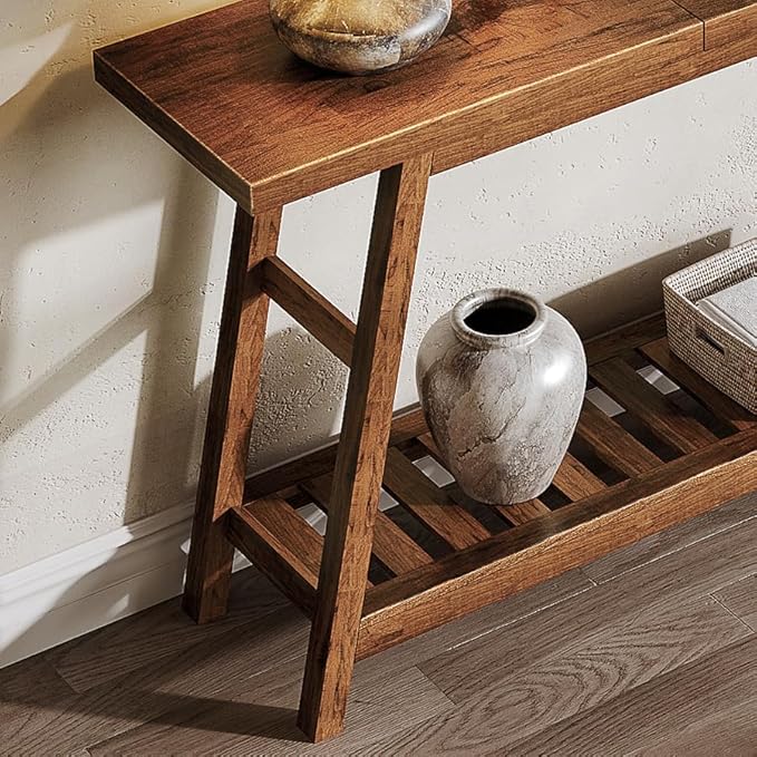 ChooChoo 70.9 Inch Long Console Tables for Entryway, Wood 2-Tier Entry Hallway Table, Narrow Sofa Table Behind Couch Table for Living Room, Entrance, Walnut