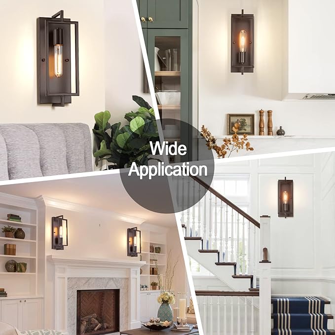 Industrial Wall Sconces Set of 2, Vintage Brown Wall Light Fixture E26 Base, Metal Rustic Wall Mount Lamp, Modern Indoor Lighting Hardwired