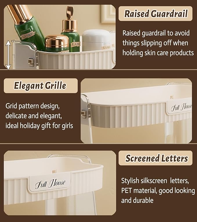 Skincare Organizers 2 Tier, Makeup Organizer Countertop, Cosmetic Display Cases, Makeup＆Skincare Organizer for Vanity, Desktop, Bathroon, Ideal Gifts for Women (Beige-2 Tier)