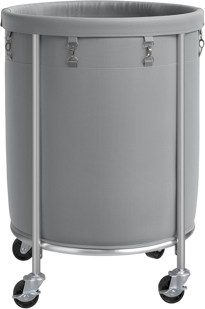 ELYKEN Laundry Basket with Wheels, 45 Gallons Rolling Laundry Hamper with Removable Bag and Steel Frame, Round Laundry Cart with 4 Casters, Ideal for Bedroom, Bathroom, Laundry Room, Gray