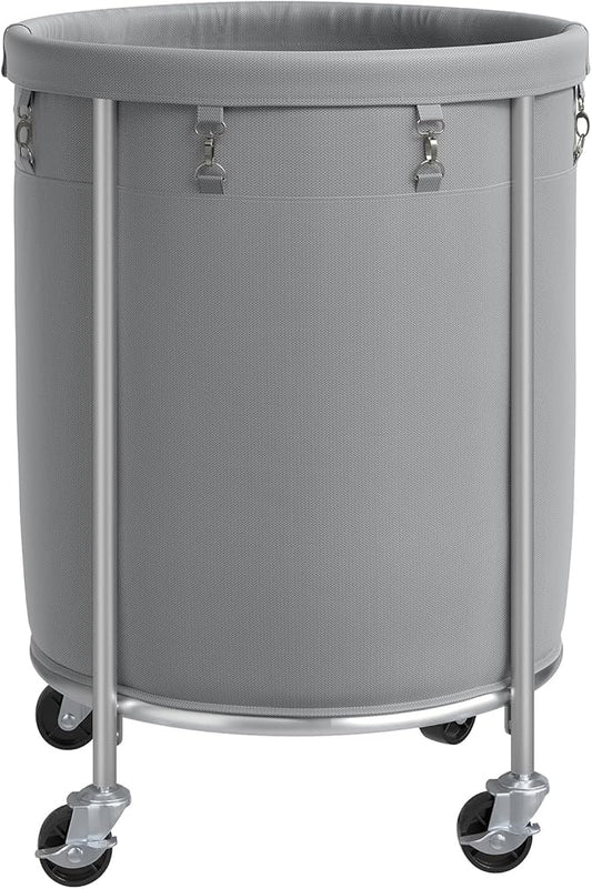 ELYKEN Laundry Basket with Wheels, 45 Gallons Rolling Laundry Hamper with Removable Bag and Steel Frame, Round Laundry Cart with 4 Casters, Ideal for Bedroom, Bathroom, Laundry Room, Gray