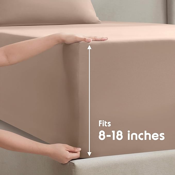 Nestl Short Queen Sheet Set - 1800 Ultra-Soft Microfiber - Double Brushed - Deep Pockets - Easy Fit - 4 Piece Set - Bed Sheets (Short Queen, Taupe)