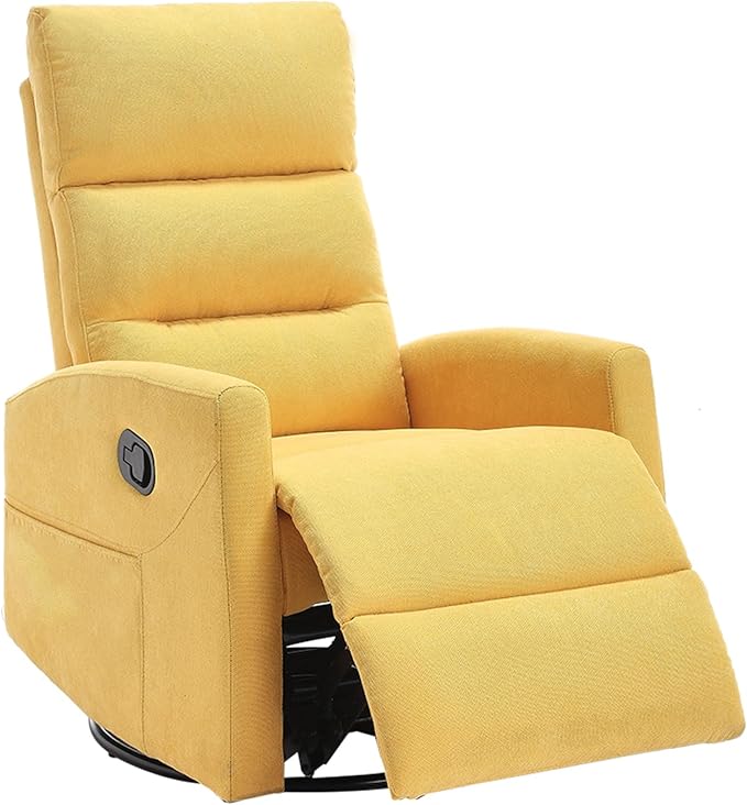 360° Swivel Recliner Chairs for Small Spaces, A Recliner with Side Pockets, Small Rocker Recliner for Living Room, Bedroom, Orange-Yellow Recliner Chair for Adults