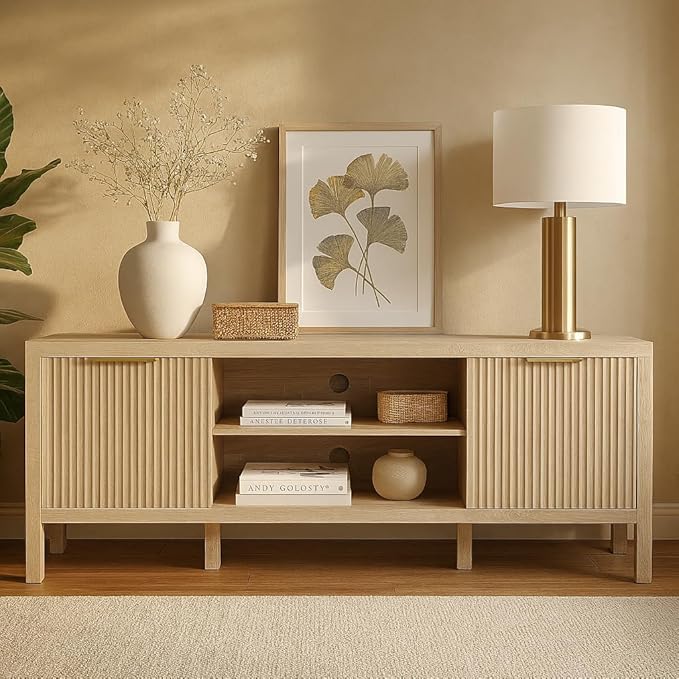 Oak TV Stand for TVs up to 65 Inch,Farmhouse TV Stands for Living Room & Bedroom,Mid Century Modern TV Console,Entertainment Center with Storage,Media Entertainment Stand,TV Cabinet for 45,55,60,65 TV