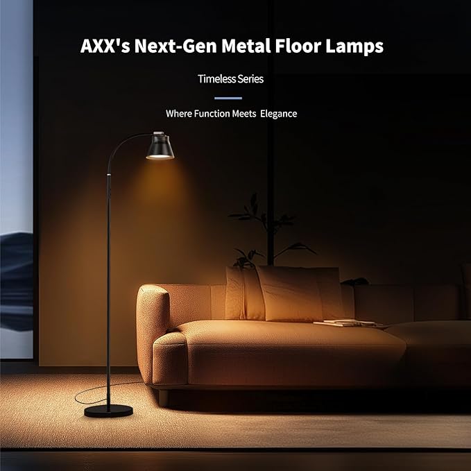 AXX Reading Floor Lamp for Living Room, Flexible Gooseneck Standing Lights for Task, Craft, Architect - Small-Shade, Metal, LED, Black, Bright, Dimmable