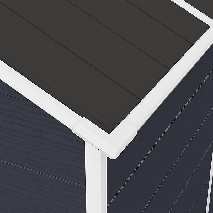 4' x 8' Resin Storage Shed Outdoor, PP Material & Strong Structure for All Weather, Plastic Garden Shed w/Window for Garden, Backyard, Poolside and Lawn, 15mm Thick PP Board - Dark Grey