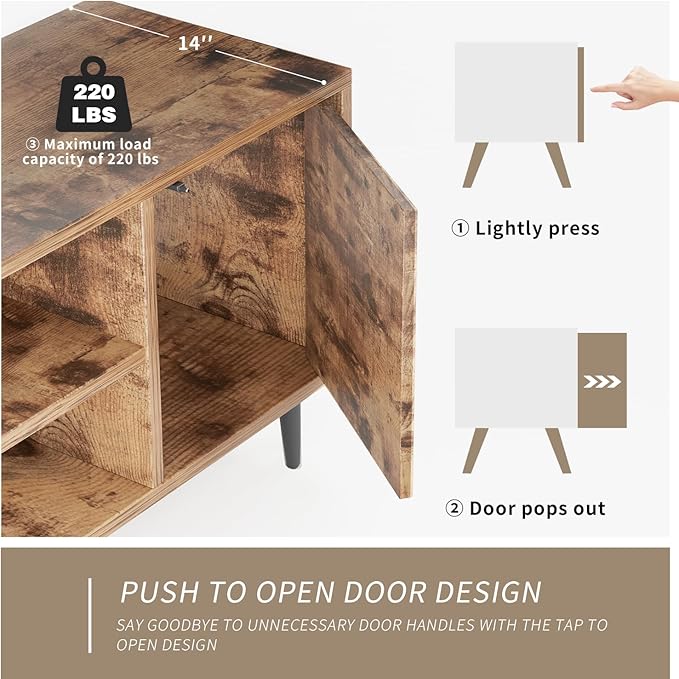 JUMMICO TV Stand for 65 Inch TV, Mid Century Modern TV Stand, Entertainment Center with Storage Cabinet and Open Shelves, TV Console Table Media Cabinet for Living Room, and Bedroom (Rustic Brown)