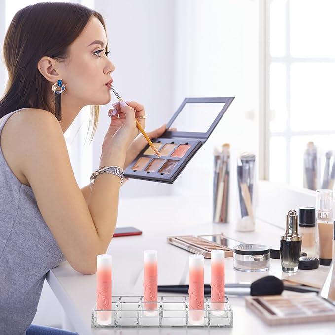 Kigley 3 Pcs Clear Lipstick Holder Acrylic Lip Gloss Organizer Cosmetic Storage Lipstick Display Case for Perfume Sample Drawer Brushes Bottles Women Birthday Gift(12 Grid)