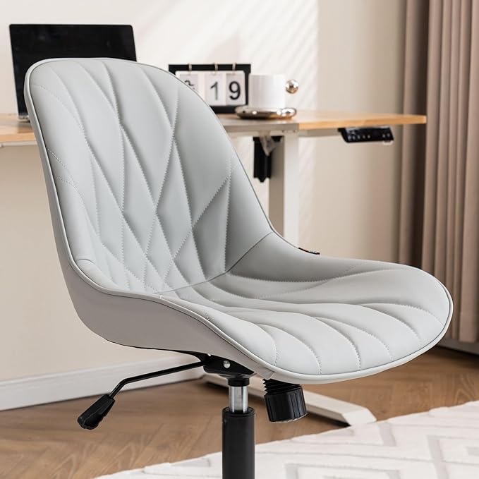 Rowill Modern Office Chair - Ergonomic Swivel Leather Desk Chair with Curved Backrest, Height Adjustable Rolling with Wheels, Perfect for Study Room & Office, Gray