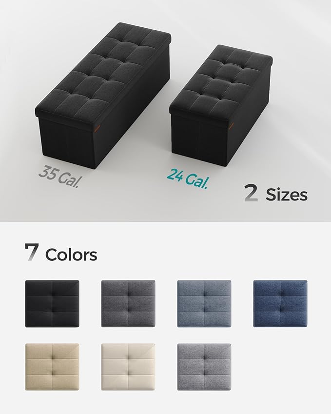 SONGMICS Mazie Collection - 30 Inches Folding Storage Ottoman Bench, Ottoman Foot Rest, End of Bed Bench, Storage Chest, Load 660 lb, for Living Room, Bedroom, Entryway, Ink Black ULSF047B01