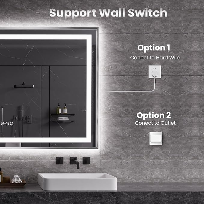 Amorho 40" X36" LED Bathroom Mirror, Brushed Nickel Framed Mirror with Front Light and Backlit, Stepless Dimmable, Anti-Fog, Shatter-Proof, Memory, 3 Colors