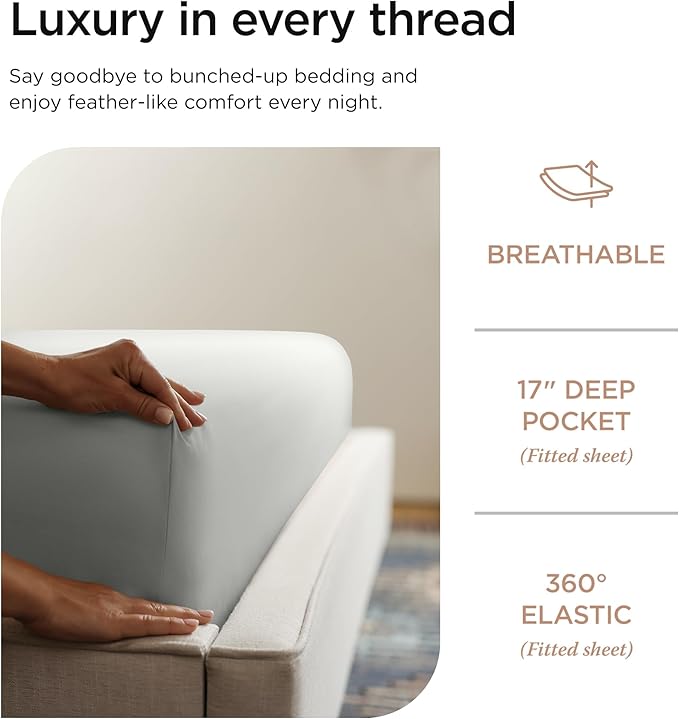 Threadmill Luxury Supima Cotton Sheets, Luxury 1000 Thread Count Soft 100% Cotton Sheets for Full Size Bed, 4 Pc Light Grey Bed Sheets Full Set, 5-Star Hotel Quality Deep Pocket Bed Sheets Set