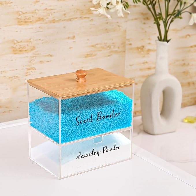 Acrylic Laundry Pods Contianer and Dryer Sheet Holder Set with Bamboo Lid, Dishwasher Pods Container, Laundry Pods Holder, Laundry Soap Organizer, Laundry Room Organization and Storage