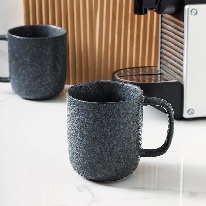 Stone Lain Stoneware Dish Set, 4 Mugs, Tom - Gray and Blue