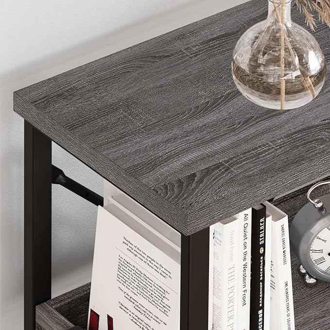 BON AUGURE Entry Table, 47 Inch Console Tables for Entryway, Narrow Couch Table Behind Sofa for Living Room, Wood 3 Tier Shelves Organization Tables for Foyer, Hallway (Dark Grey Oak)