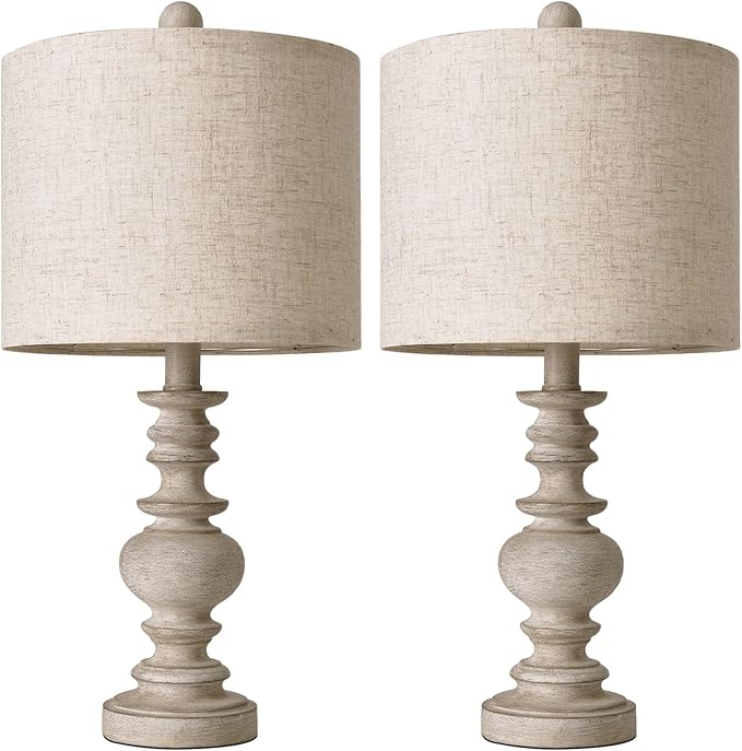 BOBOMOMO Tradition 20" Rustic Table Lamp Set of 2 for Living Room Bedroom Bedside Desk Lamps Bedroom Nightstand Vintage Lamps Linen（Suitable for Decorating Small Areas）