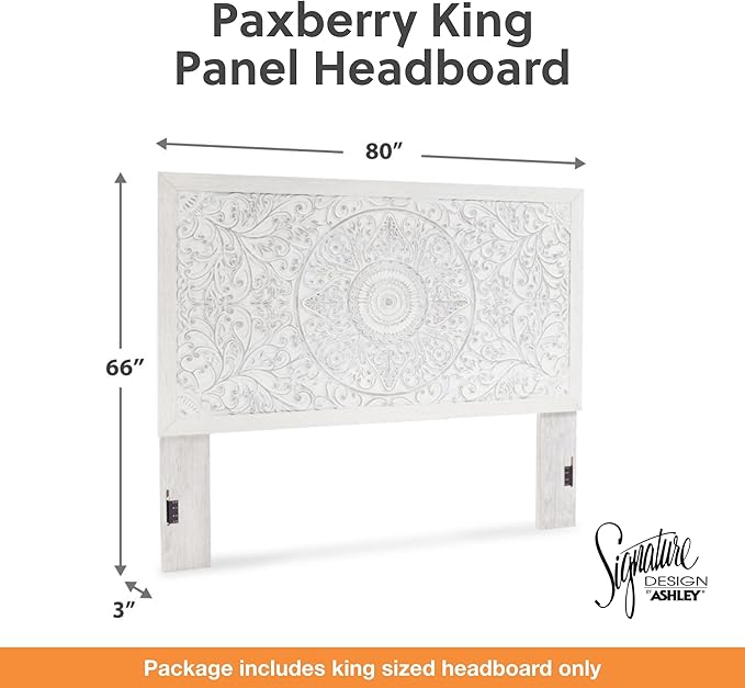 Signature Design by Ashley Paxberry Boho Chic Panel Adjustable Headboard ONLY, King, Whitewash